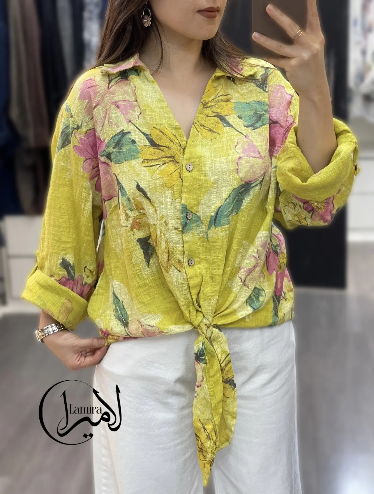 شومیز لینن ایتالیایی جلو گره ای ❌طرح پیچک